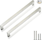 Cabinet Pulls Brushed Nickel Cabinet Handles Square Drawer Pulls, 2 Pack 10 Inch Stainless Steel Kitchen Door Cupboard Cabinet Handles, Cabinet Hardware Drawer Handles, 256mm Hole Centers