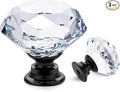 Ravinte 3 Pack Crystal Drawer Knobs - Glass Cabinet Knobs, Diamond Shaped, 30 mm with Black Base