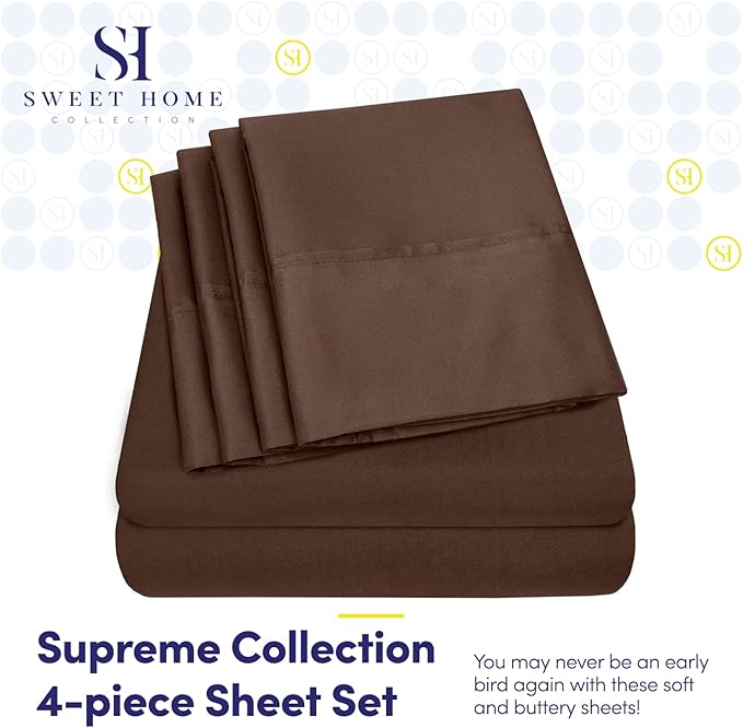 Twin Size Bed Sheets - 4 Piece 1500 Supreme Collection Fine Brushed Microfiber Deep Pocket Twin Sheet Set Bedding - 1 EXTRA PILLOW CASES, GREAT VALUE, Twin, Brown