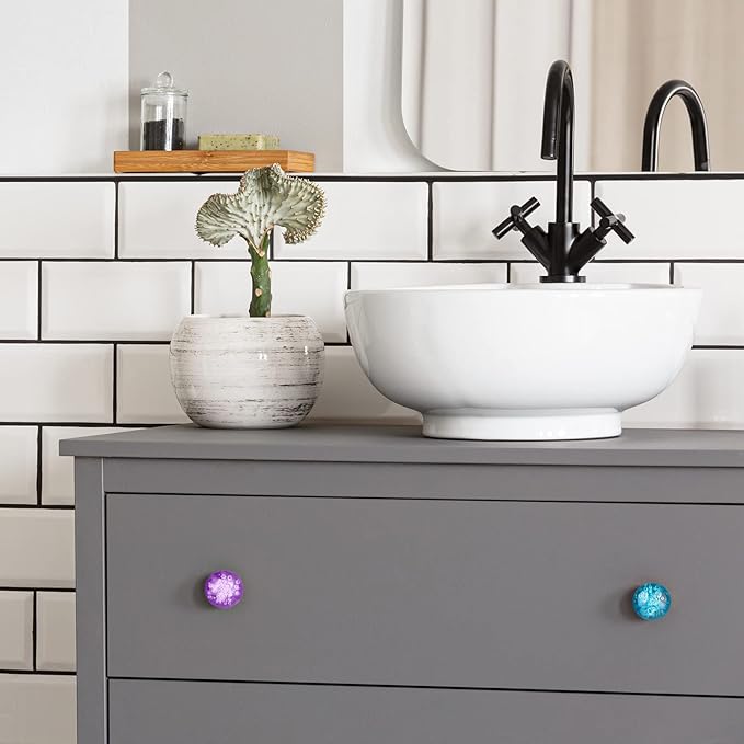 Youyole 10 Pcs Dresser Crystal Knobs 30mm Glass Pull for Cabinets and Drawers Knobs for Dresser Drawers and Kitchen(Stylish Style)