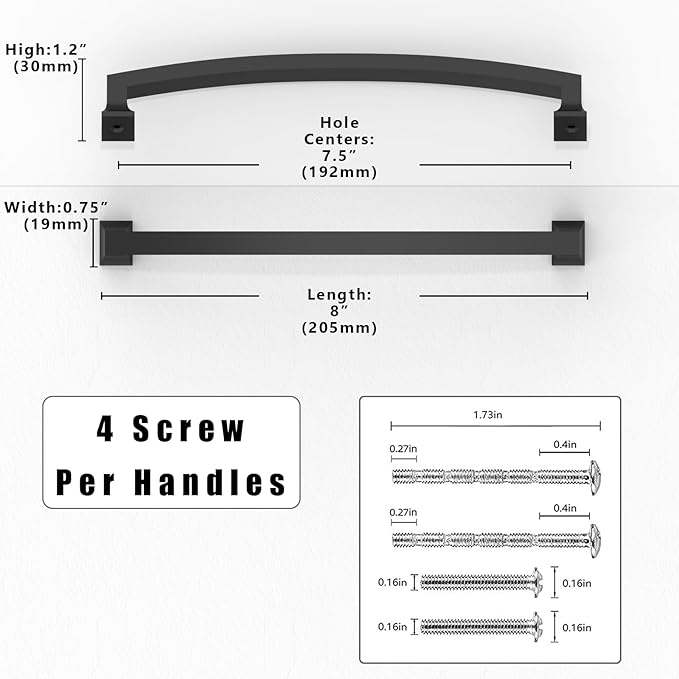 10 Pack Matte Black Cabinet Pulls 7.5 Inch(192mm) Kitchen Cabinet Handles Solid Zinc Alloy Cabinet Hardware Drawer Pulls