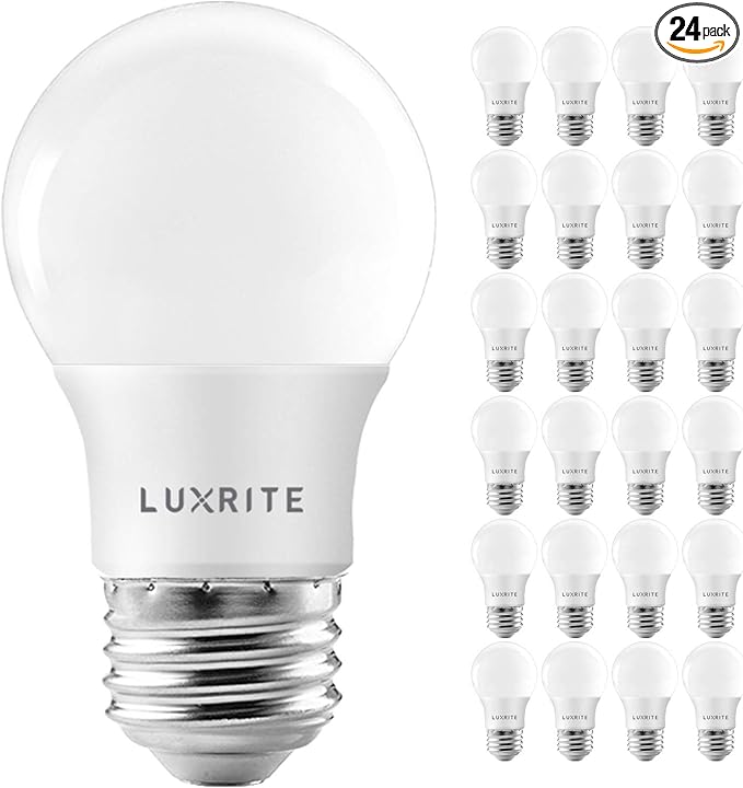 LUXRITE A15 LED Bulb 40W Equivalent, 7W, 3000K (Soft White), 600 Lumens, Enclosed Fixture Rated, Dimmable Ceiling Fan Light Bulbs, E26 Medium Base, UL Listed - Indoor and Outdoor (24 Pack)