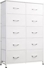 WLIVE Fabric Dresser for Bedroom with 10 Drawers, Tall Chest of Drawers, White Dressers Bedroom Furniture, Storage Organizer Unit with Bins for Closet, Hallway, Living Room, Entryway