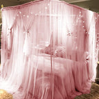 Joyreap 4 Corners Post Pink Canopy Bed Curtain for Girls & Adults - Twin Size Royal Luxurious Cozy Drape Netting- Cute Princess Bedroom Decoration Accessories
