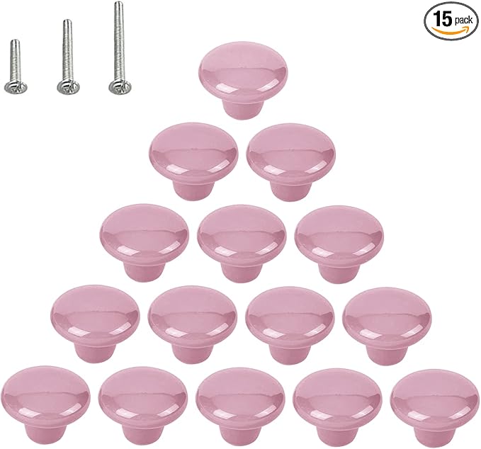 HUAMULAN 15PCS Glossy Ceramic Knobs Button Round Mushroom Cabinet Dresser Vintage Pulls Door Handles Cupboard Wardrobe Drawer