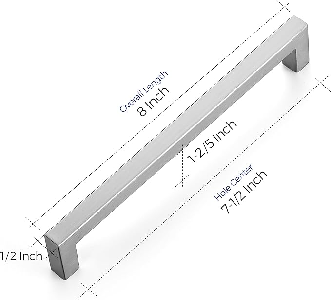 Ravinte 5 Pack 7-1/2 Inch Square Cabinet Handles - Satin Nickel Pulls, Brushed Nickel Drawer Pulls, Kitchen Hardware for Cabinets and Cupboards