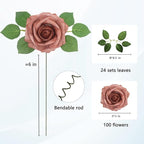 JOYLEX 100PCS Warm Taupe Artificial Flowers Realistic Roses, Real Looking Fake Roses with Stem for DIY Wedding Bouquets Centerpieces Bridal Shower Party Home Romantic Decorations (Warm Taupe, 100pcs)