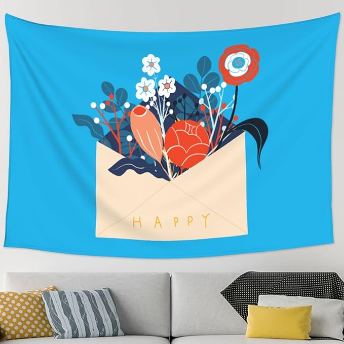 POOEDSO Scandinavian Folk Art Patterns And Flowers And Birds Tapestry 90 X 60inch Wall Hanging Aesthetic Home Decor Tapestries For Bedroom Living Room Dorm Wall Art