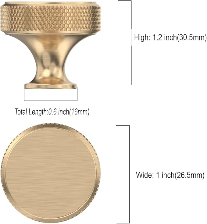 Asidrama 10 Pack Gold Knurled Cabinet Knobs for Dresser Kitchen Brushed Gold Cabinet Pulls Drawer Hardware for Cabinets