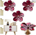 4 Pcs Petal Cabinet Knobs Creativity Flower Shaped Drawer with Metal Handles Screws for Dresser Handles Cabinet Wardrobe Door Handle Decorative Furniture (Red)
