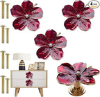4 Pcs Petal Cabinet Knobs Creativity Flower Shaped Drawer with Metal Handles Screws for Dresser Handles Cabinet Wardrobe Door Handle Decorative Furniture (Red)