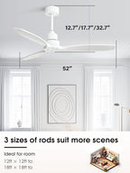 Sofucor Ceiling Fan without Lights, 52 Inch Low Profile Flush Mount Mordern Wood Ceiling Fan with Remote for Indoor Farmhouse Bedroom Living Room Outdoor Patio Porch, Reversible DC Motor, Noiseless