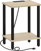 TUTOTAK End Table with Charging Station, Small Side Table with Outlets, Nightstand Bedside Table, 2-Tier Storage Shelf for Small Space, Living Room, Bedroom, Oak TB01BO040