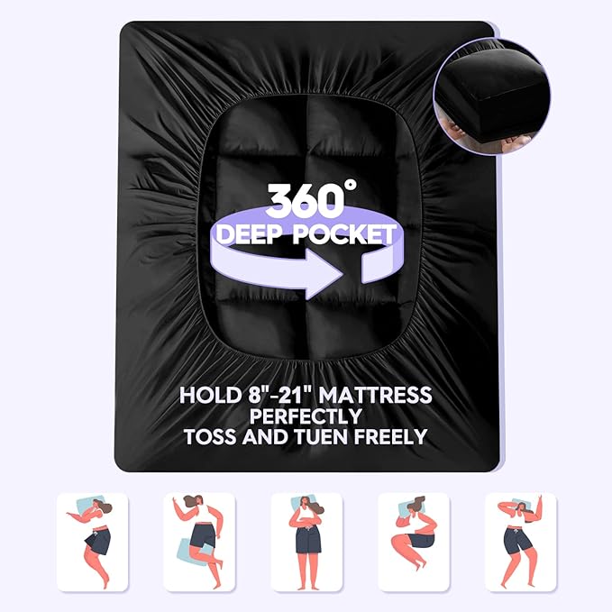 ABENE Mattress Topper King for Back Pain Relief, Extra Thick Mattress Pad Pillowtop, Soft Mattress Protector Cover with 8"-21" Deep Pocket, Overfilled Down Alternative Filling (Black, King)