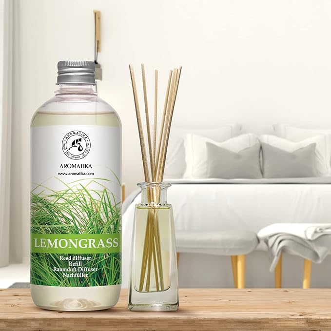 Lemongrass Diffuser Refill 68 Fl Oz (4x17Fl Oz) - Fresh & Long Lasting Fragrance - Refill Bottle with Natural Essential Lemongrass Oil - Best for Aromatherapy - Reed Diffuser Oil Refill for Home