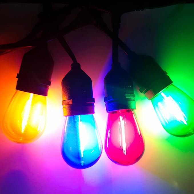 24Pack S14 Colored LED String Light Bulbs,1Watt Plastic Shatterproof Waterproof Outdoor Indoor Replacement Bulbs for Home Decor, E26 Medium Base, Multi-Color: Red/Green/Blue/Orange