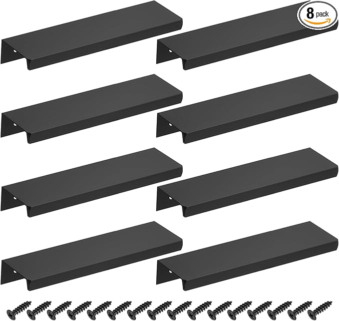 uxcell Cabinet Finger Edge Pull, 8pcs 120mm / 4.72" Aluminum Alloy Back Mount Hidden Cabinet Pulls Concealed Handle for Home Kitchen Drawer Cabinet, Black