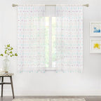MYSKY HOME Rainbow Pom Pom Curtains Nursery Curtains for Girls Bedroom 63 Inch Length Long Window White Sheer Curtains for Kids Room Rod Pocket Farmhouse Window Drapes 2 Sets 38" x 63"