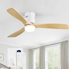 Sofucor 52 Inch Ceiling Fans with Lights, Solid Wood Ceiling Fan with Light Remote Control, Flush Mount Indoor/Outdoor Ceiling Fans, Reversible DC Motor, 3 Blade Ceiling Fan Light for Bedroom Patio