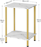 HOOBRO End Table, Small Side Table, Nightstand with 2-Layer Storage Shelves, Sofa Table for Small Spaces, Living Room, Bedroom, Stable Frame, Easy Assembly, Gold and Marble DM09BZ01