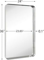 TEHOME 24x36 inch Chrome Metal Framed Bathroom Mirror for Wall in Stainless Steel Chrome Rounded Rectangular Bathroom Vanity Mirrors Wall Mounted…