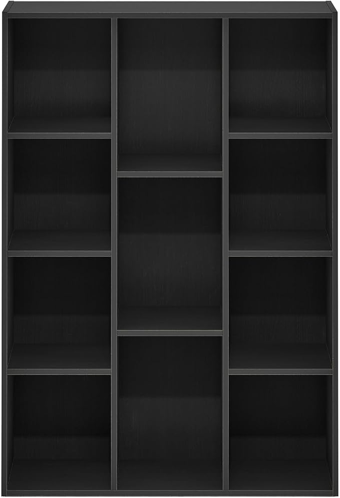 Furinno LUDER Book Shelf, 11-Cube Bookshelf, Reversible Bookcase, 9.4" x 29.1" x 41.7", for Living Room, Bedroom, Home Office, Blackwood