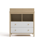 Storkcraft Alpine Nursery Changing Table Dresser Combo (White with Driftwood) – GREENGUARD Gold Certified, Dresser for Nursery, Changing Table with Drawers, Removable Changing Table Topper