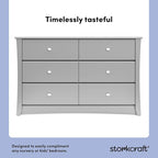 Storkcraft Crescent 6-Drawer Dresser (Pebble Gray) – GREENGUARD Gold Certified, Gray Dresser for Bedroom, Kids & Nursery Storage Chest, Safety Interlocking Drawers, Pre-Installed Tracks, Kids Chest