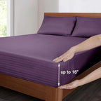 Mejoroom Striped Full Size Sheets – Extra Soft Full Size Bed Sheets - 16inches deep Pocket Full Sheet Set, Breathable, Wrinkle, Fade and Stain Resistant - 4 Piece (02-Purple)