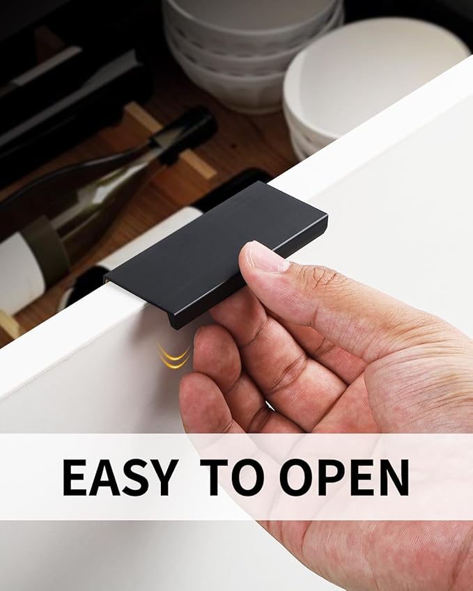 5 Pack self Adhesive Cabinet pulls 3 inch Stick on Handles Black Finger pulls for cabinets Adhesive Cabinet Handles Adhesive Drawer pulls Drawer Edge Concealed Pull Seam Handles Flat Pull