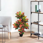Briful 3.4ft Artificial Croton Tree Fall Decor, Faux Croton Tree with Colorful Variegated Leaves and Pot, Indoor & Outdoor Floor Plant, Home Farmhouse Decor
