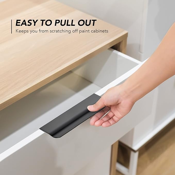 Ravinte Hardware 10 Pack Black Cabinet Handles, 4.75 Inch (120mm) Finger Edge Pulls, 3.75 Inch Hole Center, Finger Pulls for Cabinets