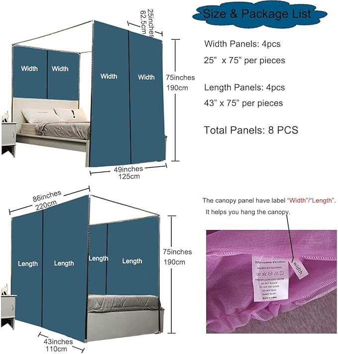 Akiky Princess Canopy Bed Curtains Set Sheer Curtain for Twin Full Queen Size Bed Drapes,8 Panels Canopies with Light,Room Décor(Twin, White)