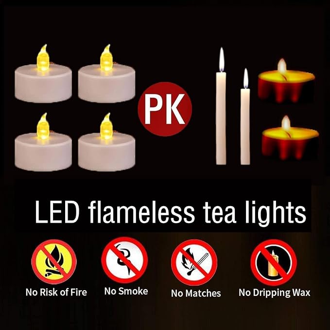 LED Tea Lights Candles- 12PACK Warm Yellow Flameless Candles Realistic and Bright Flickering Long Lasting 200Hours for Holiday Celebration,Party,Home Decoration,Battery Operated