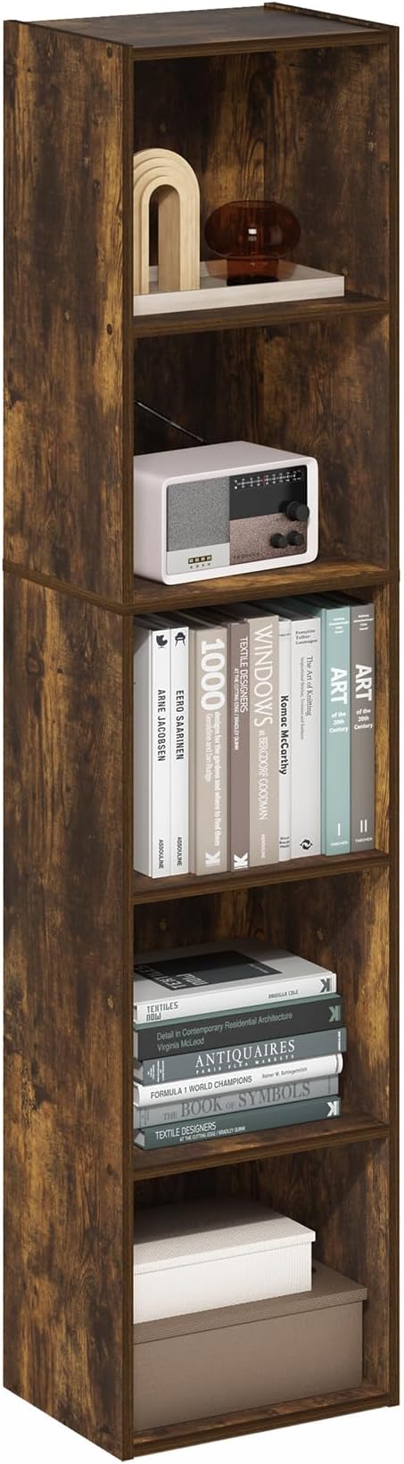Furinno PASIR Book Shelf, 5-Tier Modern Bookshelf, Open Shelves Bookcase 9" x 12" x 52", for Living Room, Bedroom, Home Office, Amber Pine