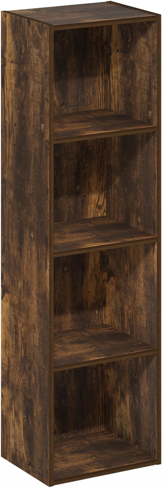 Furinno PASIR Book Shelf, 4-Tier Modern Bookshelf, Open Shelves Bookcase 9" x 12" x 42", for Living Room, Bedroom, Home Office, Amber Pine