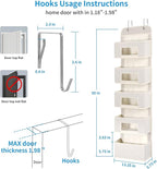5-Shelf Over The Door Hanging Organizer with 2 Metal Hooks，5 Pocket Over The Door Wall Mount Storage with Clear Windows for Baby Nursery Bathroom Closet,Bedroom,Dorm(Beige-2 Pack)