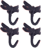 Dragonfly Hooks Wall Hooks for Hanging, Oil Rubbed Bronze Coat Hooks Wall Mounted Towel Hooks,Heavy Duty Key Holder for Decor,Pack of 4