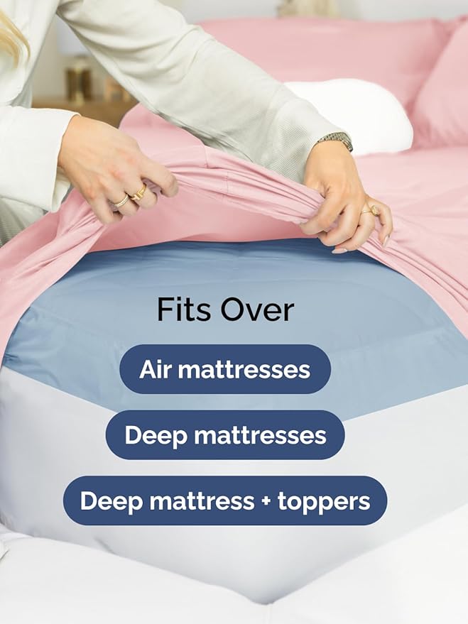 Extra Deep Split King Sheet Set - 7 Piece Breathable and Cooling Sheets - Hotel Luxury Bed Sheets Set - Easy Fit - Soft, Wrinkle Free and Comfy Sheets Set - Baby Pink Sheet Set with Extra Deep Pockets
