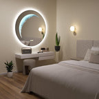 30'' Circle LED Mirror, Frameless Round Smart Mirror with Backlit & Half Moon Light, Anti-Fog, 3 Color Modes, Dimmable Wall-Mounted LED Vanity Mirrors for Bathroom, Bedroom, Entryway