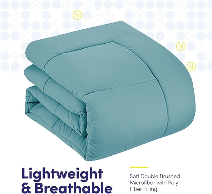Sweet Home Collection 5 Piece Comforter Set Bag Solid Color All Season Soft Down Alternative Blanket & Luxurious Microfiber Bed Sheets, Misty Blue, Twin