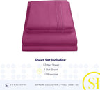 Twin XL Sheets - Breathable Luxury Sheets with Full Elastic & Secure Corner Straps Built In - 1800 Supreme Collection Extra Soft Deep Pocket Bedding Set, Sheet Set, Twin XL, Berry