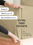 Extra Deep Twin Sheet Set - 4 Piece Breathable and Cooling Sheets - Hotel Luxury Bed Sheets Set - Easy & Secure Fit - Soft, Wrinkle Free and Comfy Sheets Set - Beige Sheet Set with Extra Deep Pockets