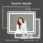 LED Bathroom Mirror, 48"X40" with Front and Backlit, Anti-Fog, Bathroom Vanity Mirror with Memory Function, Stepless Dimmable Lighted Bathroom Mirror, Tempered Glass (Horizontal/Vertical)