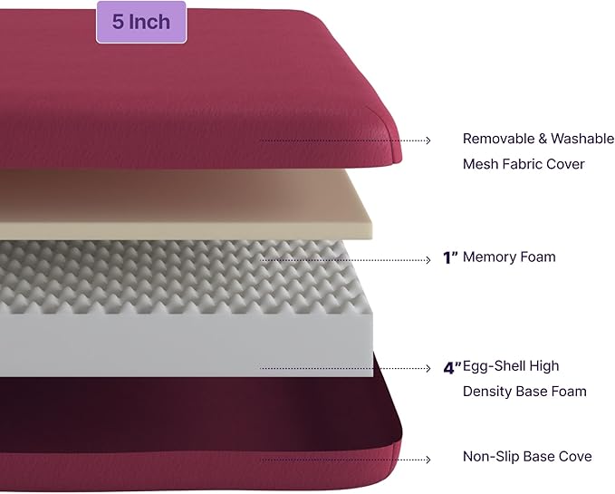 NapQueen 5 Inch Twin Memory Foam Mattress, Medium Feel, CertiPUR-US Certified, Bed in a Box, Breathable Soft Fabric Cover, Pink