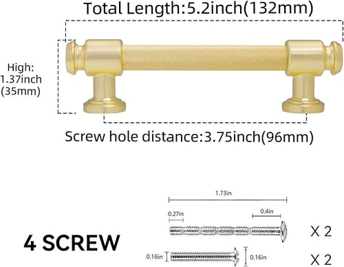 10 Pack 3-3/4 inch(96mm) Brushed Brass Kitchen Cabinet Pulls - Gold Drawer Pulls & Dresser Handles