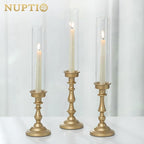 NUPTIO Gold Candlestick Holders Bulk: Set of 6 Tall Hurricane Glass Taper Candleholders - Vintage Candles Stick Stand for Wedding Bridal Shower Birthday Party Centerpiece Decor
