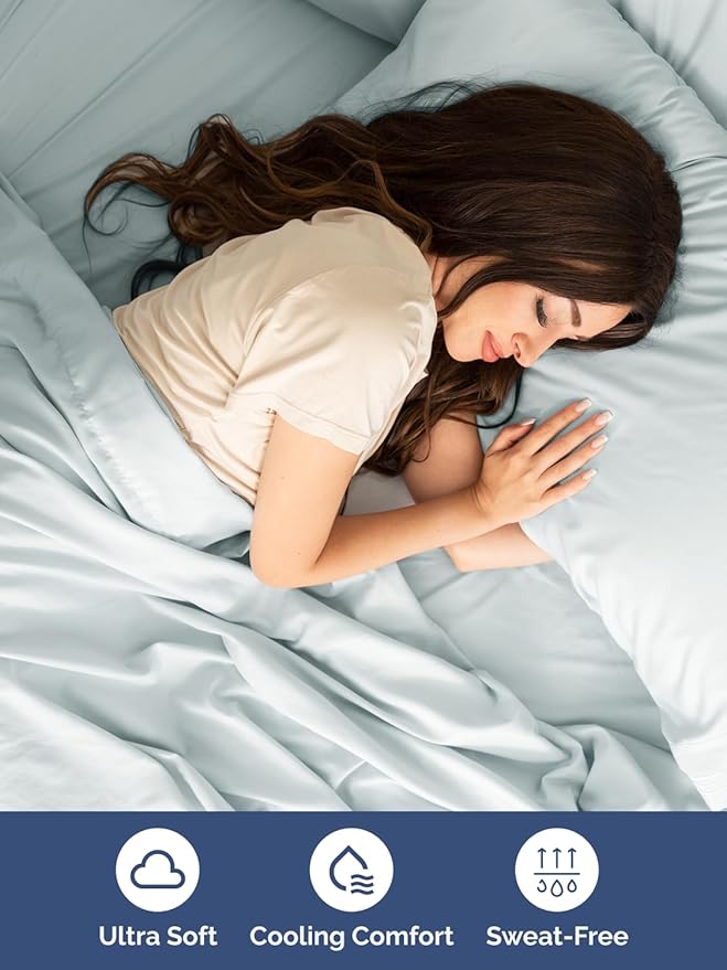 Extra Deep Cal King Sheet Set - 6 Piece Breathable and Cooling Sheets - Hotel Luxury Bed Sheets Set - Easy Fit - Soft, Wrinkle Free and Comfy Sheets Set - Ice Blue Sheet Set with Extra Deep Pockets