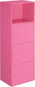 Convenience Concepts Xtra Storage Three-Door Cabinet with Shelf in Pink Wood Finish