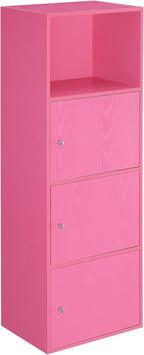 Convenience Concepts Xtra Storage Three-Door Cabinet with Shelf in Pink Wood Finish